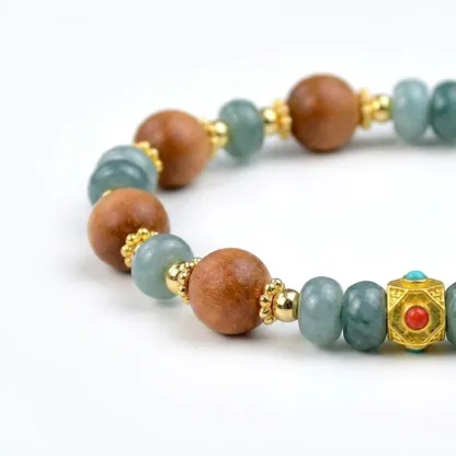 Blue Water Jade & Sandalwood Bracelet – Inner Peace & Timeless Elegance