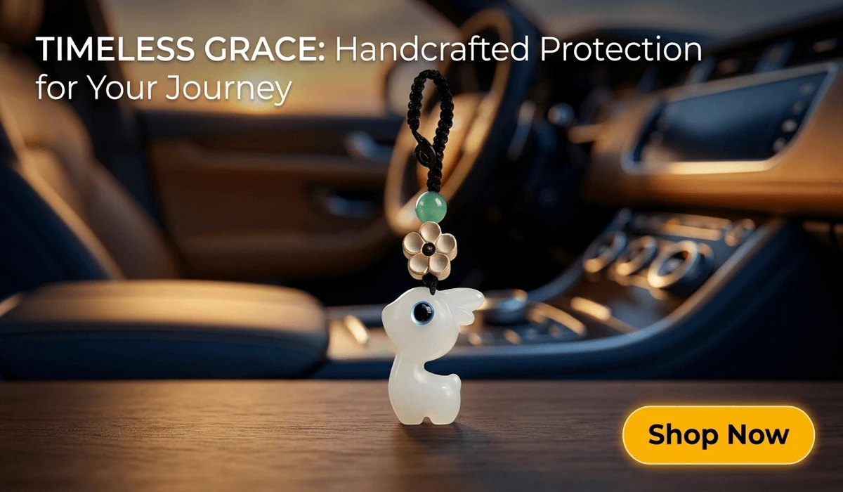 Luminous White Deer and Boxwood Plum Blossom Keychain Car Charm for Safety and Good Luck, Elegant Handcrafted Accessory