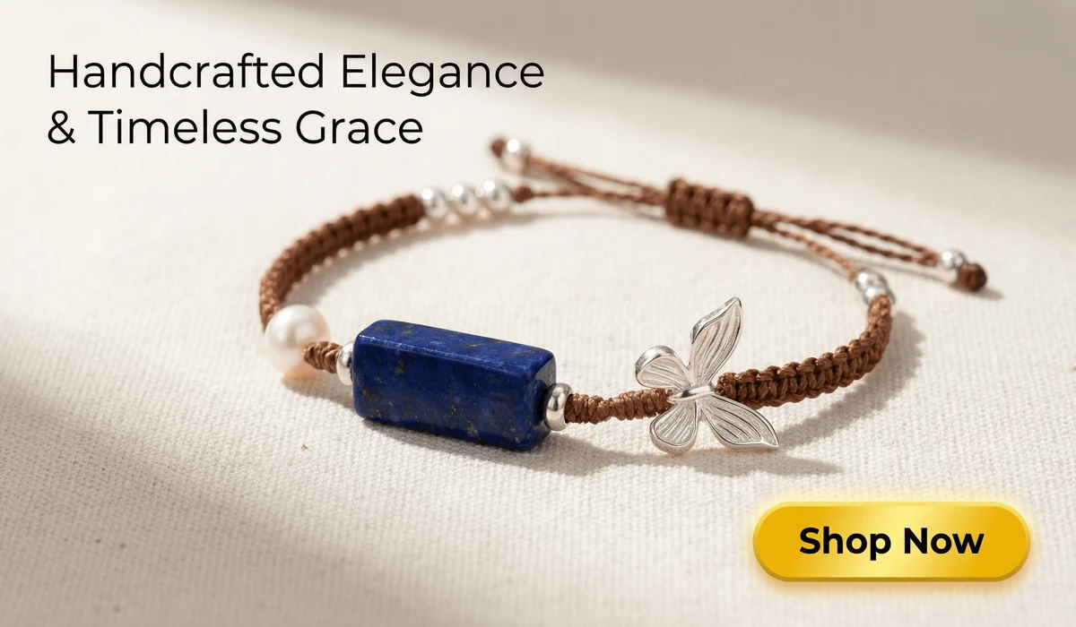 S925 Silver Butterfly and Lapis Lazuli Braided Cord Bracelet - Handmade Blue Stone Jewelry for Women