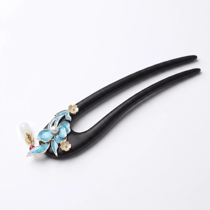 Shaluo Flower Ebony Hairpin for Oriental Elegance & Spiritual Protection