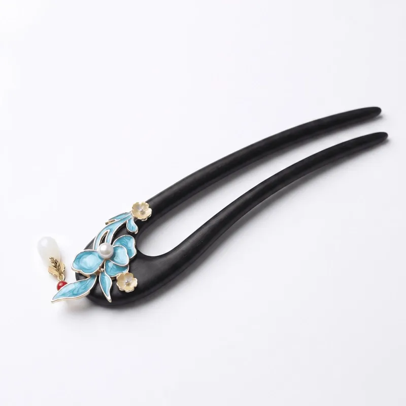 Shaluo Flower Ebony Hairpin for Oriental Elegance & Spiritual Protection