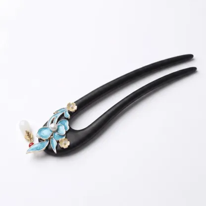 Shaluo Flower Ebony Hairpin for Oriental Elegance & Spiritual Protection