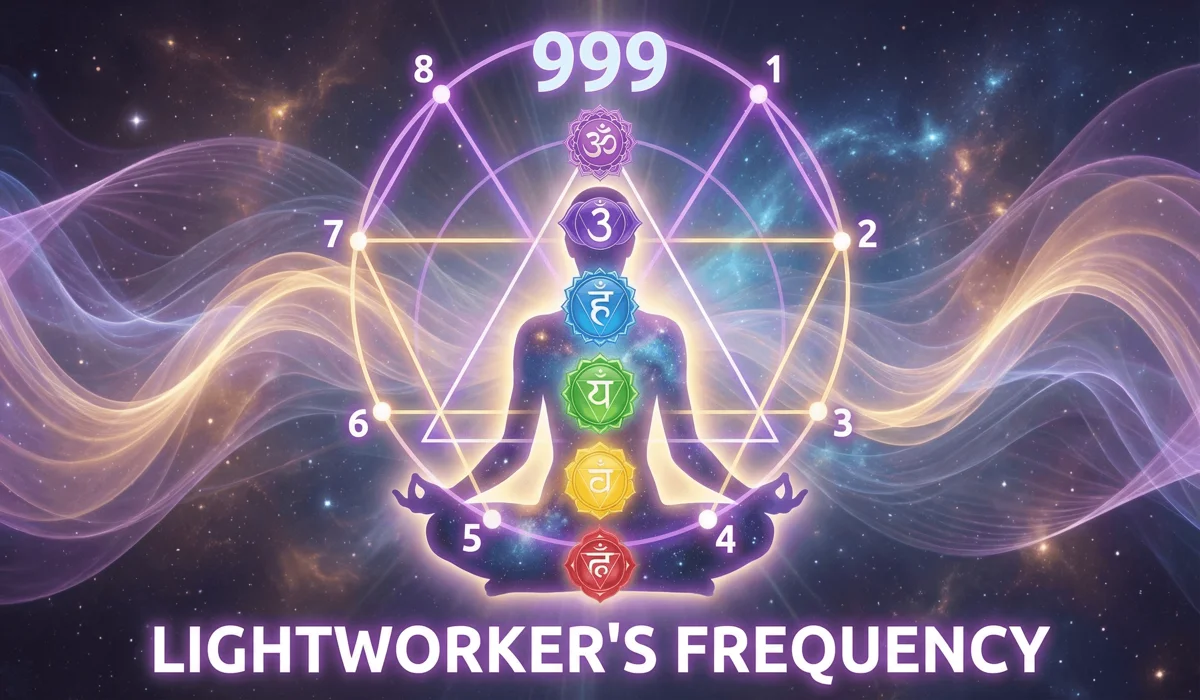 Sacred geometry of the number nine and a glowing circle representing the totality of the universe and the Lightworker&rsquo;s vibration of universal love.