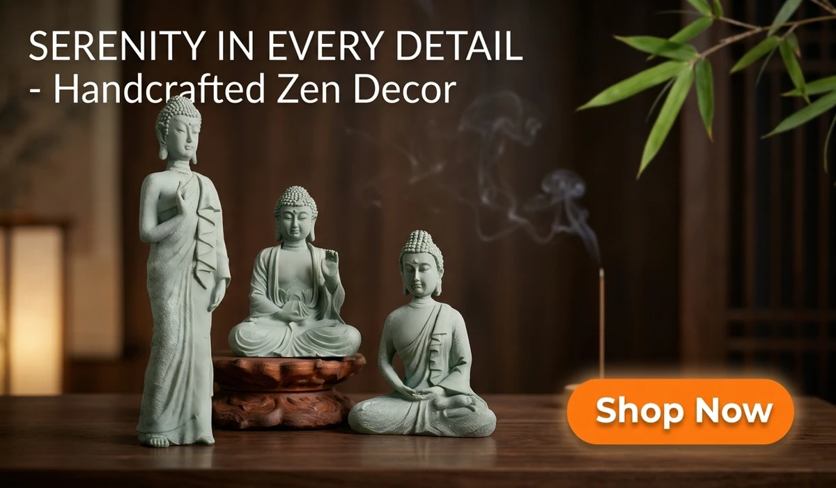 Handmade Sandstone Zen Monk Statues for Mindful Home Decor with Shop Now button