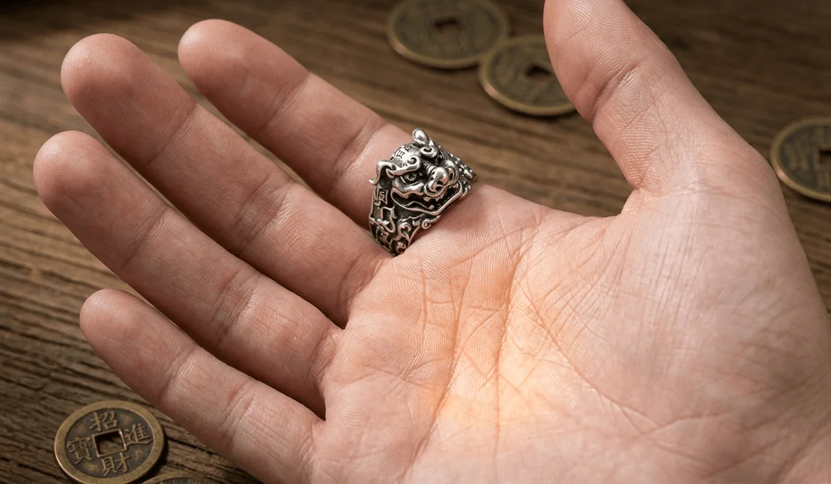 A Feng Shui ring worn on the middle finger to attract wealth and balance the money line energy.
