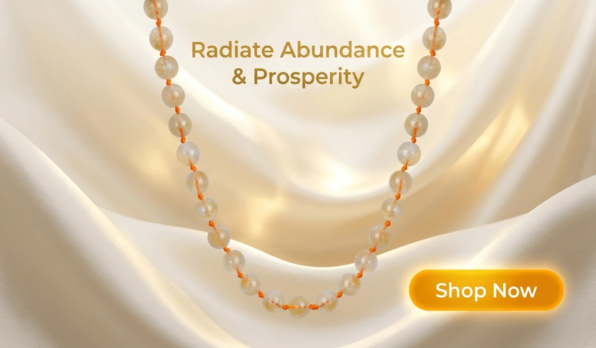 Citrine Radiance Necklace for prosperity and abundance, high-end jewelry blog illustration with Shop Now button