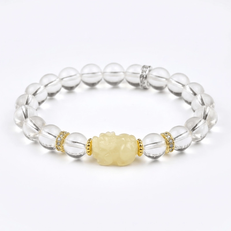 Clear Quartz & Citrine Pixiu Bracelet – Wealth, Clarity & Protection