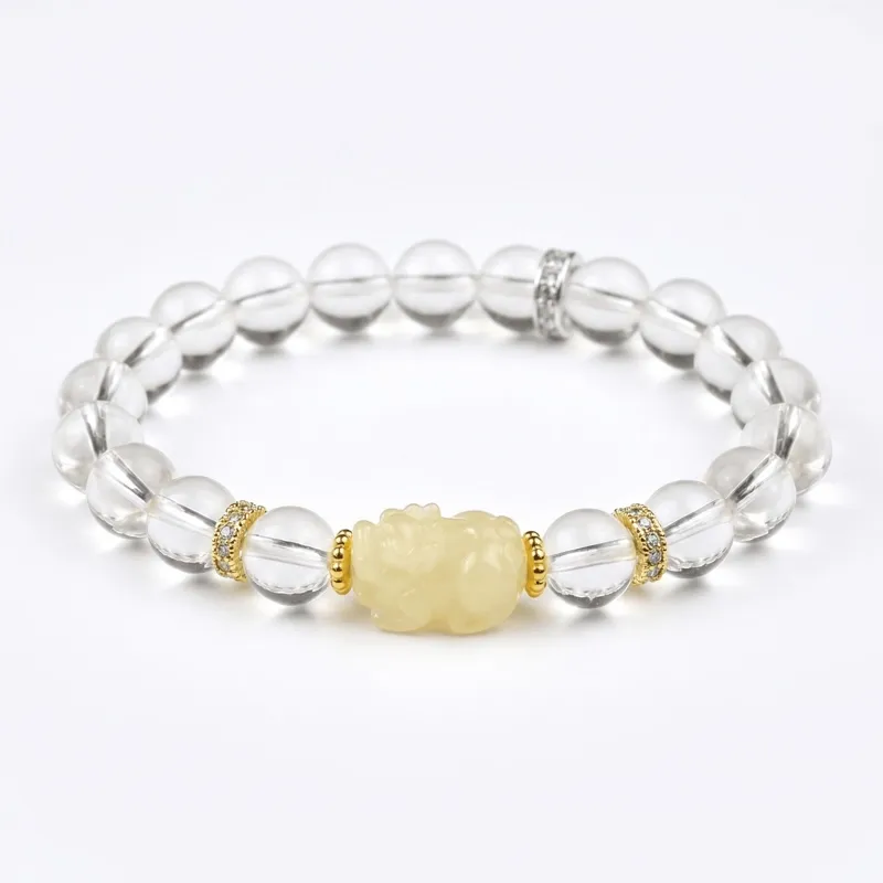 Clear Quartz & Citrine Pixiu Bracelet – Wealth, Clarity & Protection