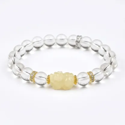 Clear Quartz & Citrine Pixiu Bracelet – Wealth, Clarity & Protection