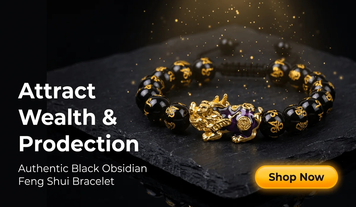 Wealth-Attracting Pixiu Obsidian Money Bracelet with gold mantra beads for luck, abundance and protection