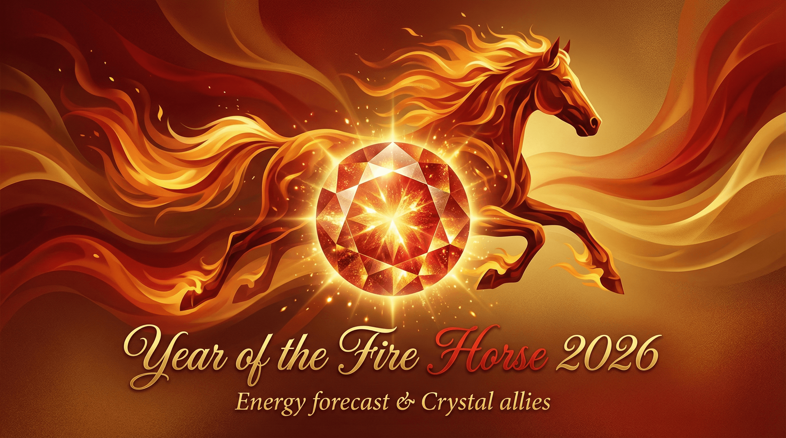 Symbolic representation of Sunstone balancing the high-energy Fire Horse of 2026.