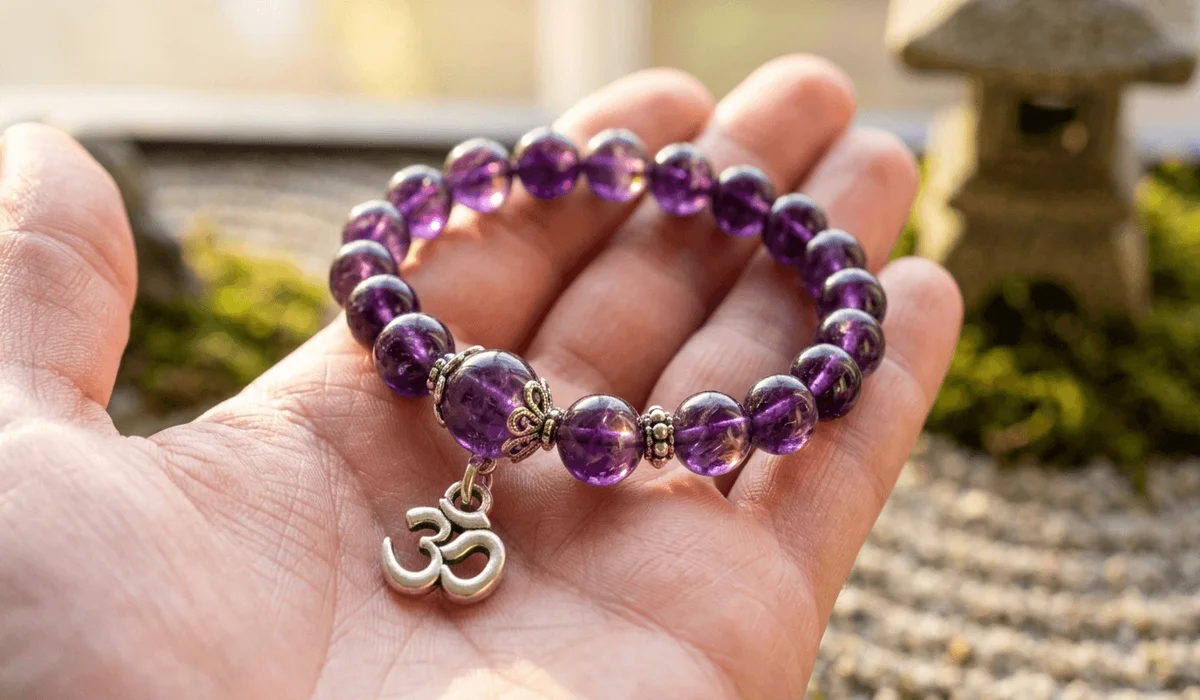 High-quality genuine amethyst wrist mala beads for meditation and intuition enhancement.