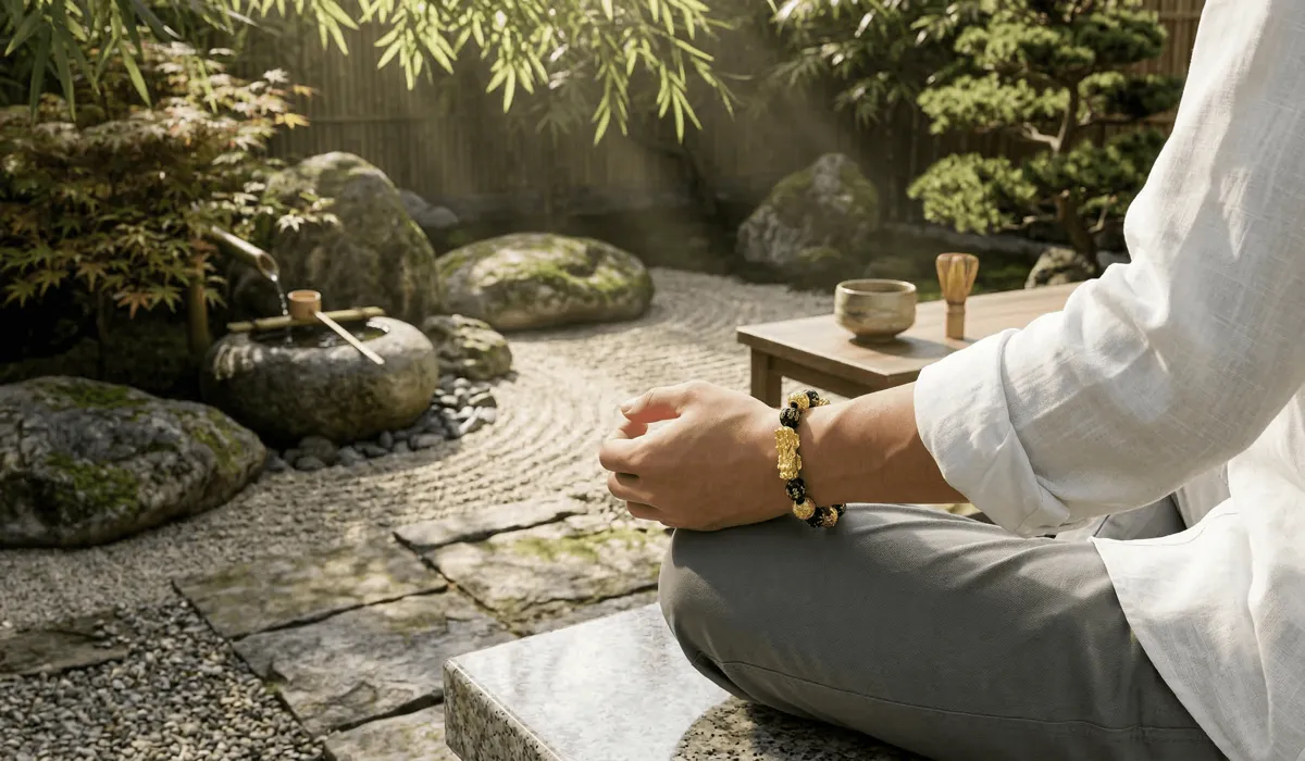 How to wear a Pixiu bracelet on the left hand for wealth and strength according to Feng Shui.