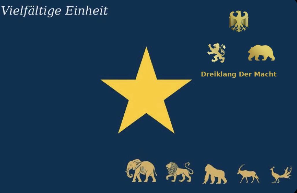 Custom heraldic flag featuring powerful animals.