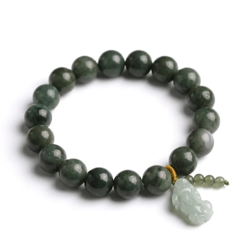 Oily Green Jade Beads & Pixiu Jadeite Jade Bracelet for Wealth & Protection