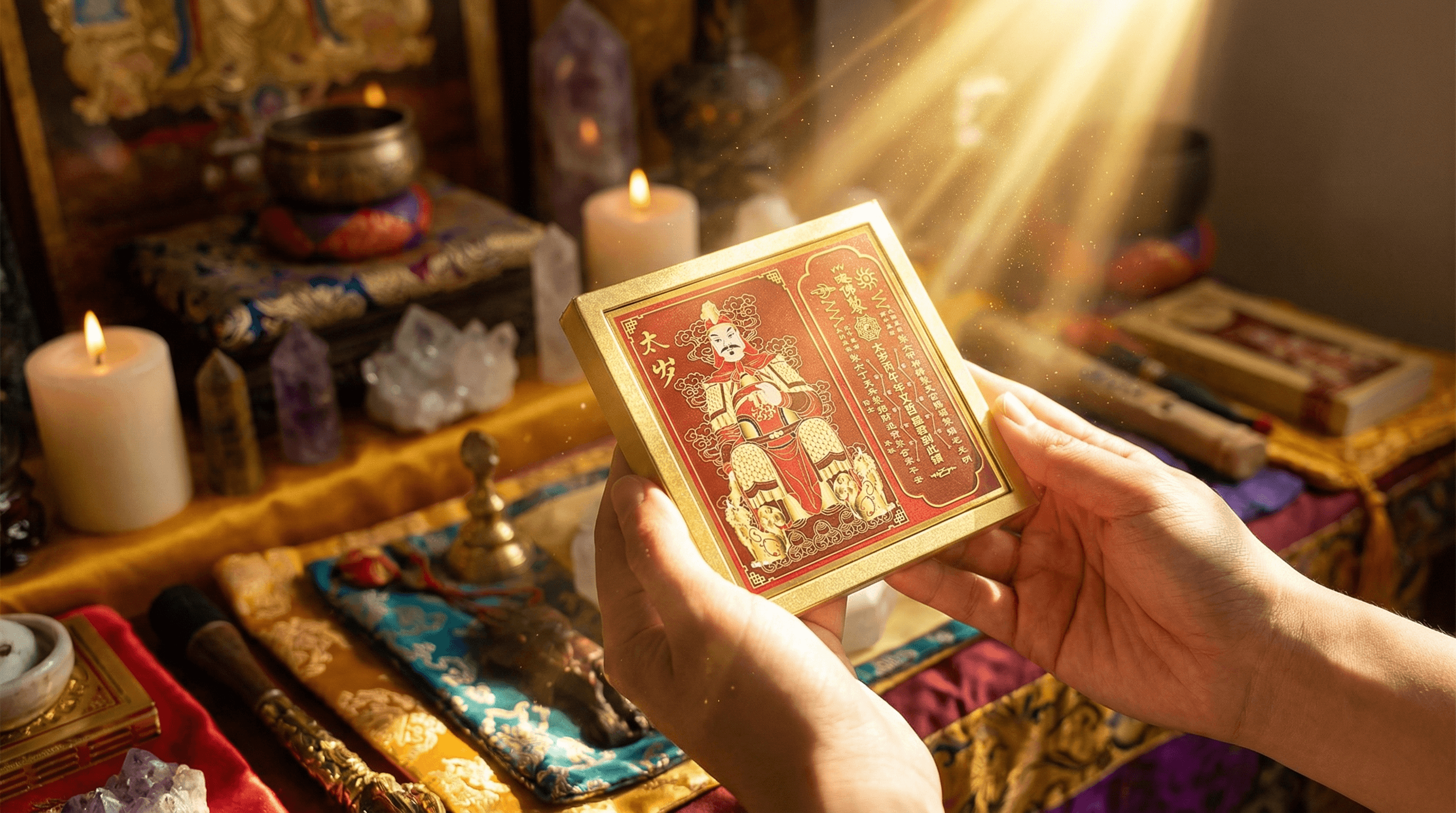 Reactivating a reused Tai Sui amulet under direct morning sunlight during the Dragon Hour for 2026.