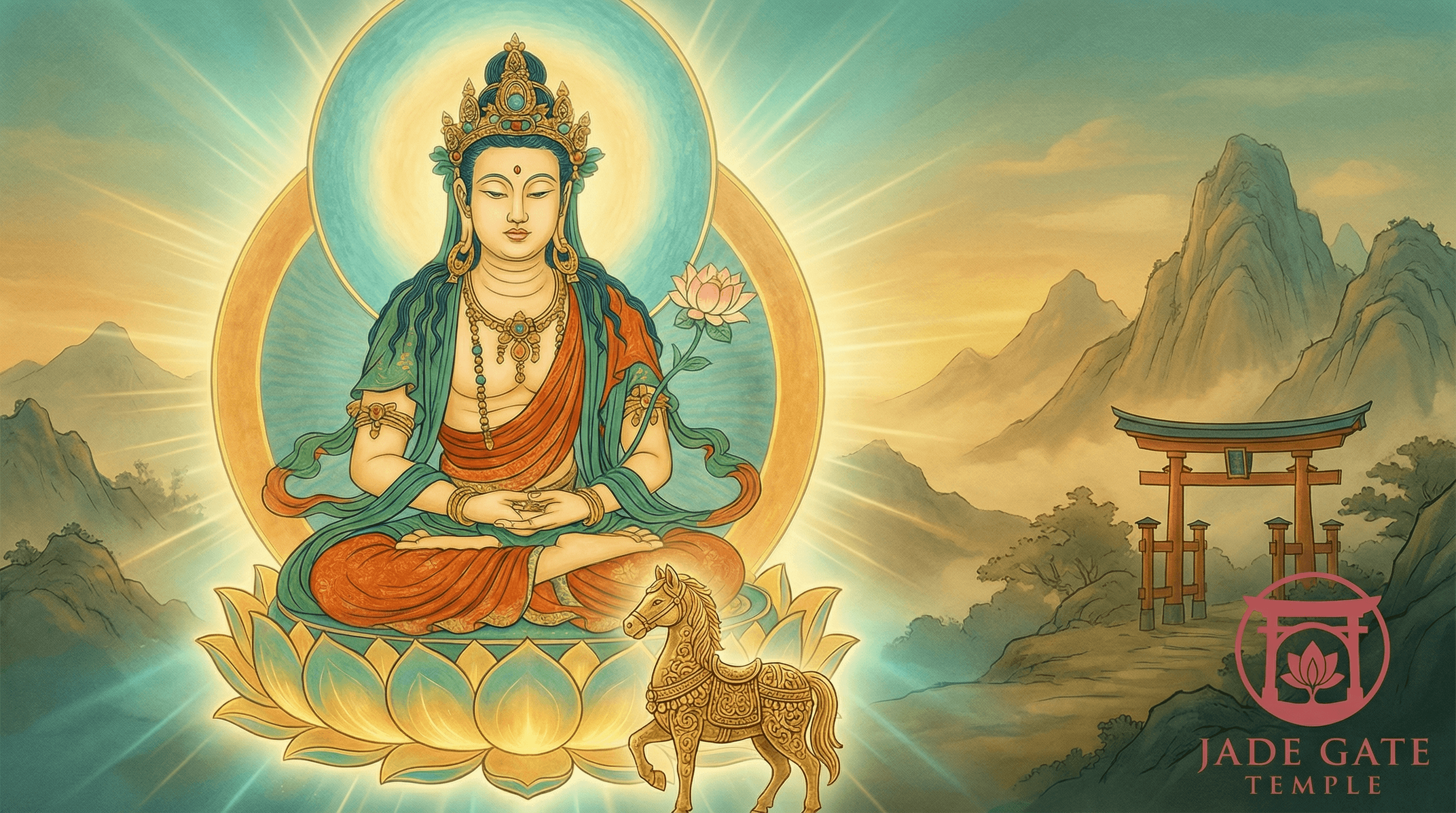 Guardian Buddha Mahasthamaprapta (Da Shi Zhi Pu Sa), the spiritual protector of the Horse zodiac sign.