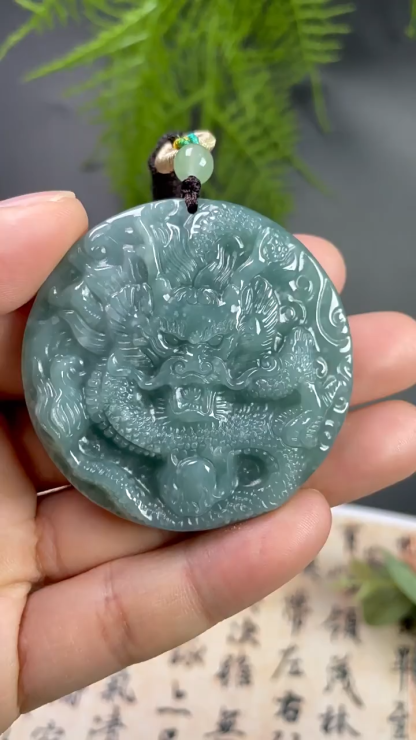 Dragon Natural Jadeite Necklace for Protection & Prosperity