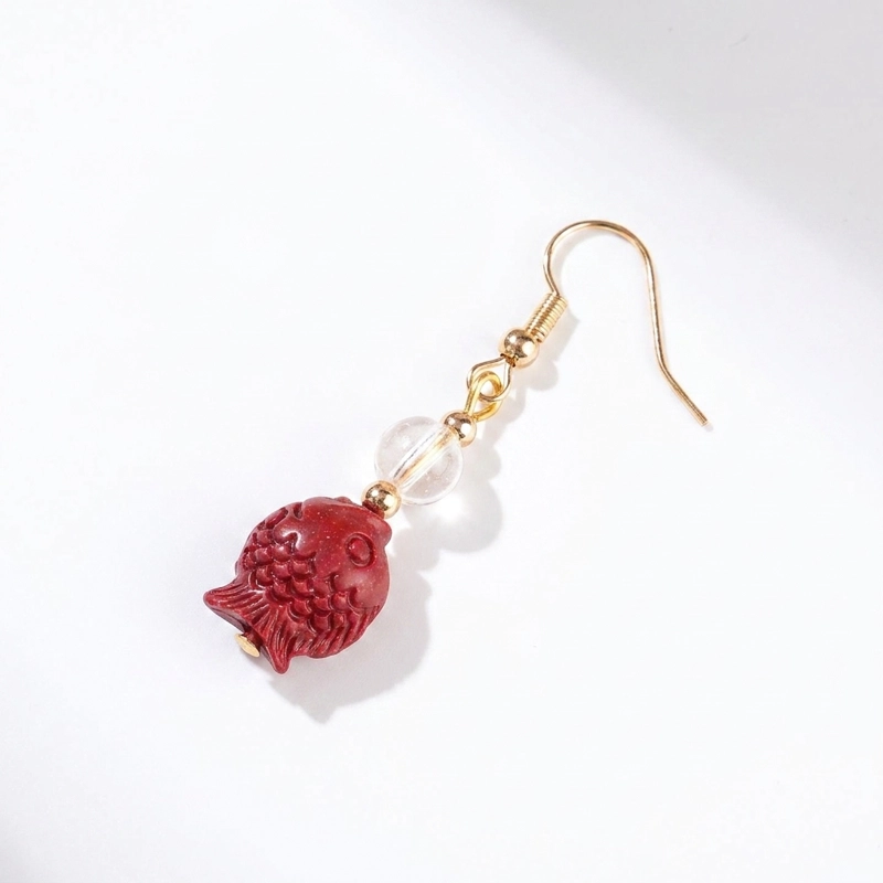 Purple Gold Cinnabar Fish Earrings – Good Fortune, Protection & Inner Peace