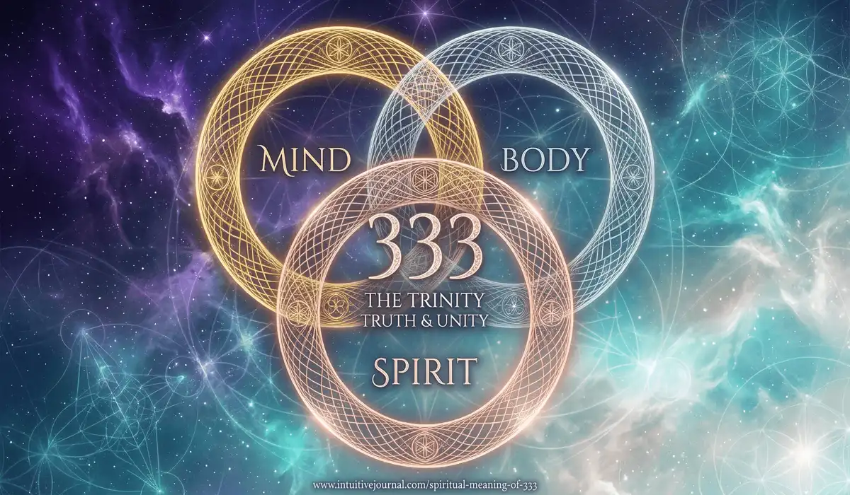 Visual representation of the Mind Body Spirit Trinity and the spiritual symbolism of the number 333.