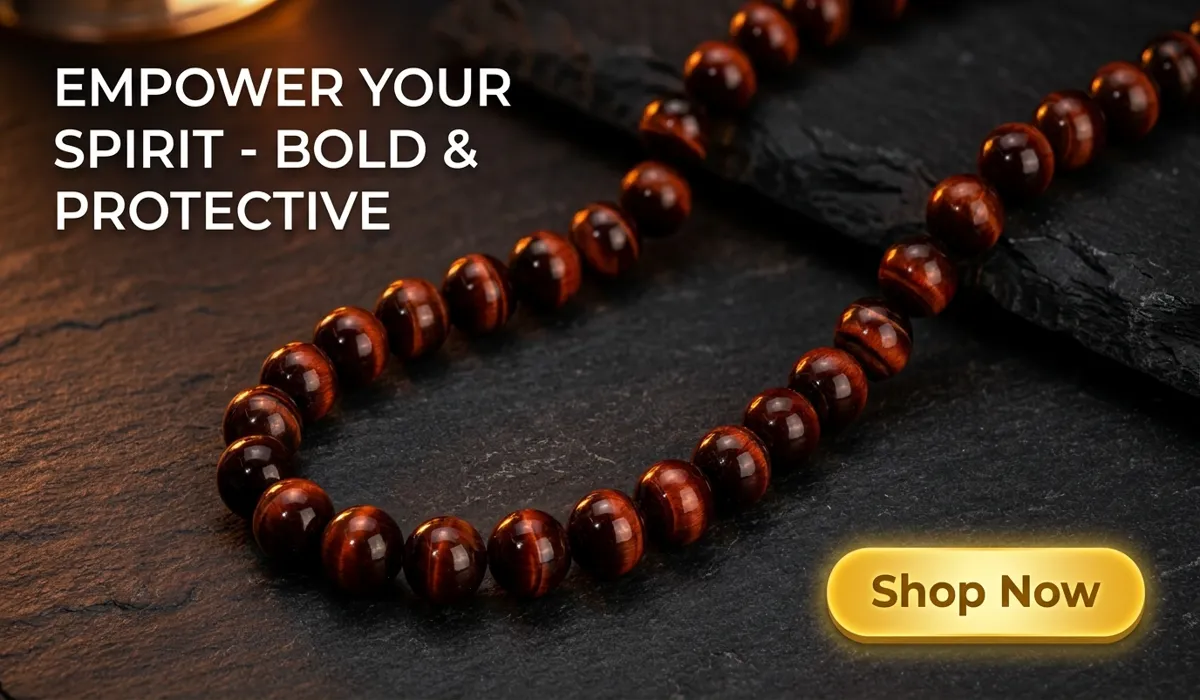 Red Tiger's Eye Beads Necklace - The Fiery Guardian gemstone jewelry for protection and strength