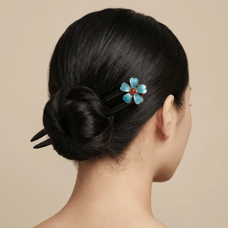 Morning Flower Natural Ebony Wood Hairpin – Vintage Elegance & Timeless Sophistication