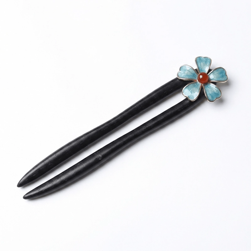 Morning Flower Natural Ebony Wood Hairpin – Vintage Elegance & Timeless Sophistication