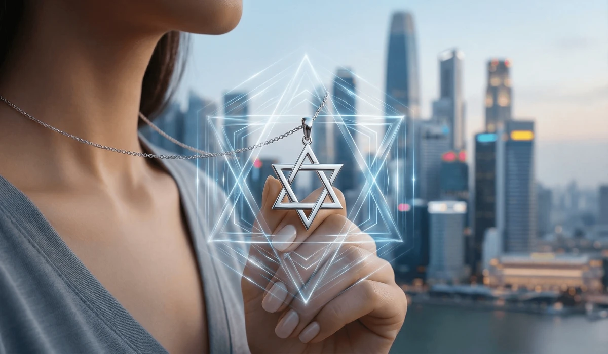 A modern Star of David pendant necklace worn as a spiritual talisman for protection and mental clarity in daily life.