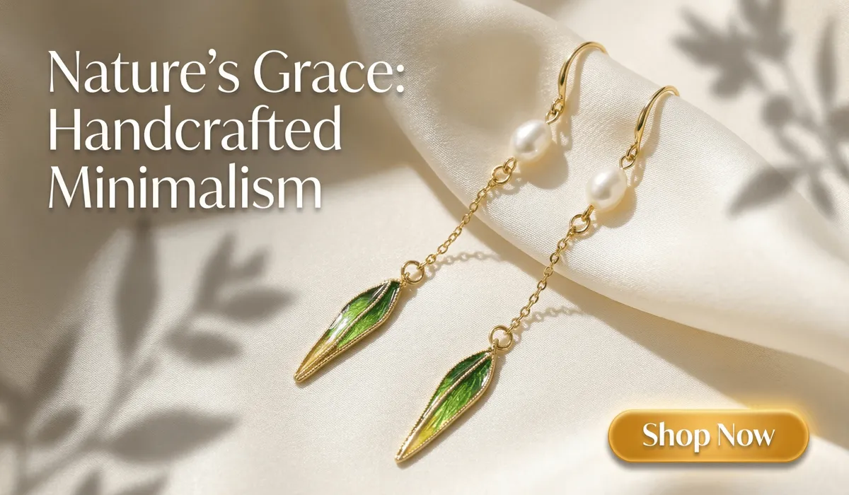 Verdant Willow Mulberry Silk Tassel Earrings with Pearls and Green Leaf Pendants - Minimalist Nature-Inspired Jewelry