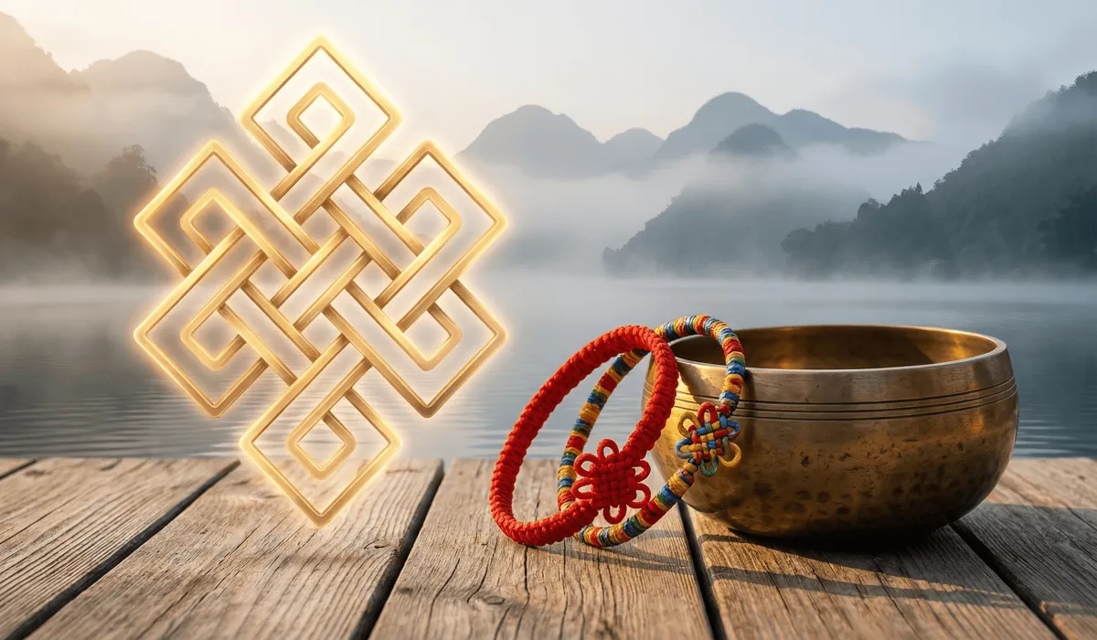 Authentic Tibetan lucky knot bracelets illustrating sacred knot symbolism and the Buddhist Endless Knot meaning.