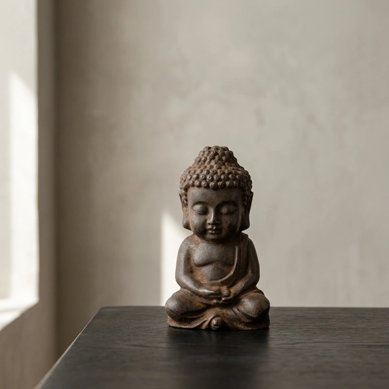Natural Rust Iron Resin Shakyamuni Buddha Statue – Zen Serenity & Spiritual Protection