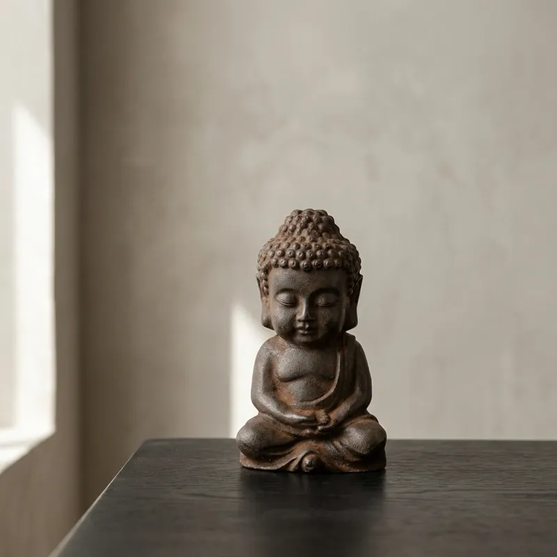 Natural Rust Iron Resin Shakyamuni Buddha Statue – Zen Serenity & Spiritual Protection
