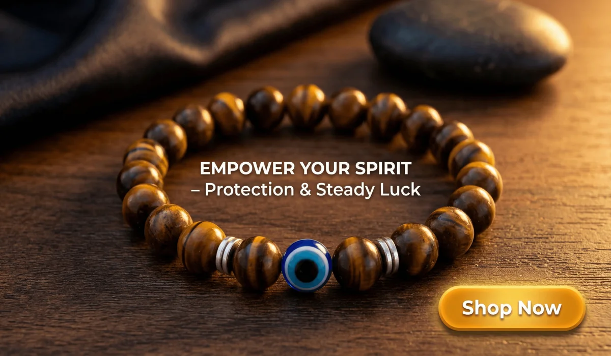 Negativity-Blocking Evil-Eye Tiger's Eye Bracelet for protection and luck, high-end jewelry for spiritual wellness blog.