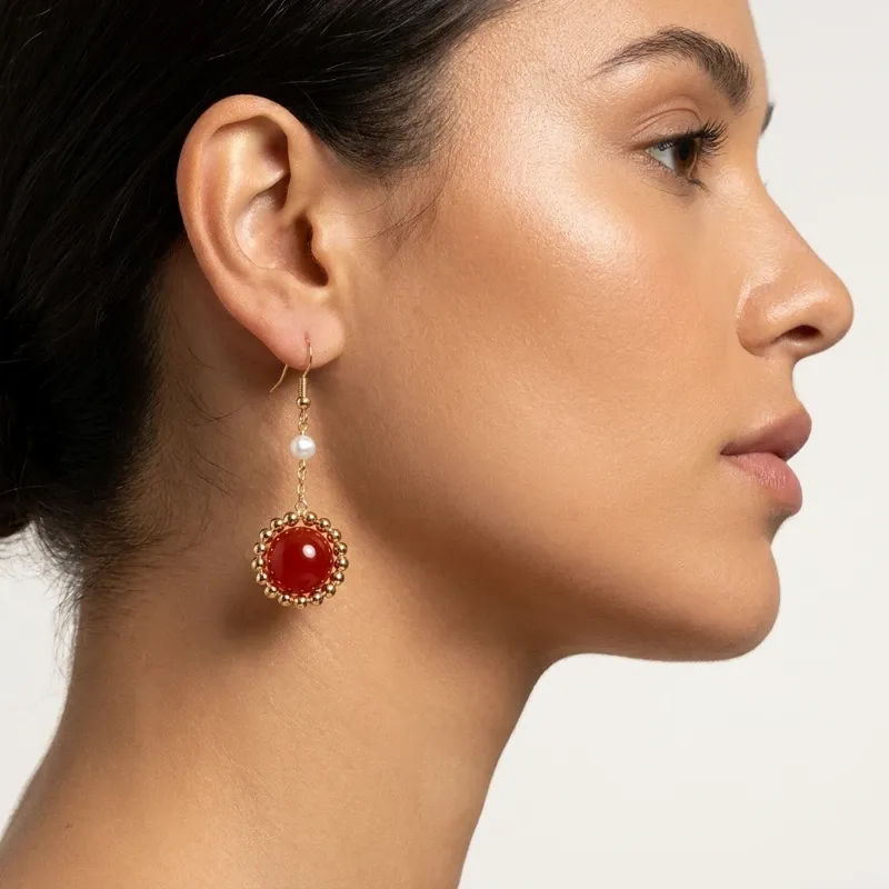 Red Agate & Pearl Earrings for Inner Harmony & Positive Energy