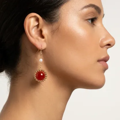 Red Agate & Pearl Earrings for Inner Harmony & Positive Energy