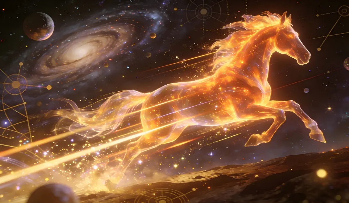 Majestic Fire Horse leaping through orange flames symbolizing 2026 Bing Wu energy