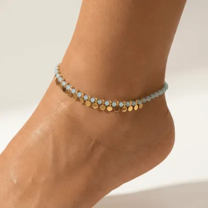 Light Blue Crystal 18K Gold Plated Brass Anklet – Exotic Elegance & Radiant Sophistication