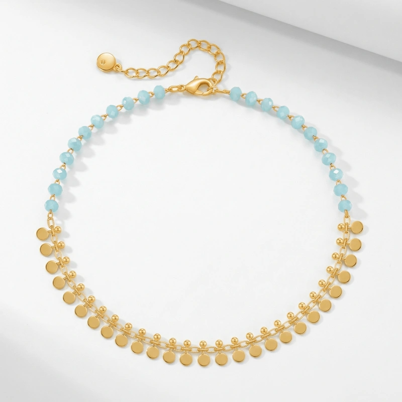Light Blue Crystal 18K Gold Plated Brass Anklet – Exotic Elegance & Radiant Sophistication