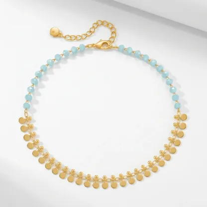 Light Blue Crystal 18K Gold Plated Brass Anklet – Exotic Elegance & Radiant Sophistication