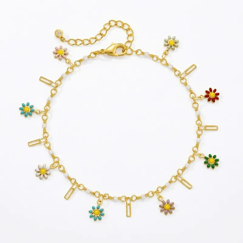 Anklet Copper & Enamel Daisy Anklet – Bohemian Charm & Summer Beach Vibes
