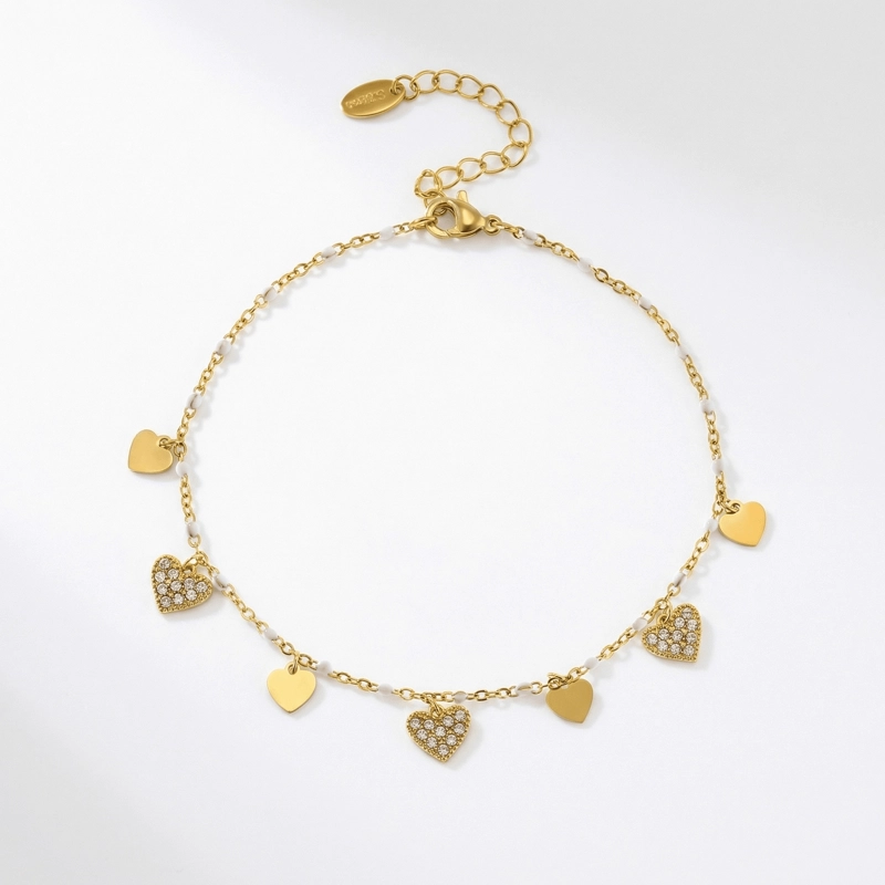 Gold Heart White Zircon Anklet Titanium Steel Anklet for Timeless Elegance & Radiant Chic