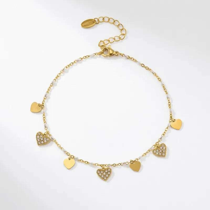 Gold Heart White Zircon Anklet Titanium Steel Anklet for Timeless Elegance & Radiant Chic