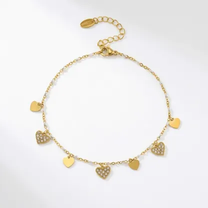 Gold Heart White Zircon Anklet Titanium Steel Anklet for Timeless Elegance & Radiant Chic