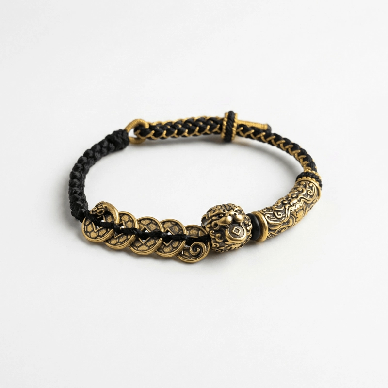Five Emperors Coin Pixiu Bracelet Copper Hand-Woven Bracelet – Attract Wealth & Ward Off Evil Spirits