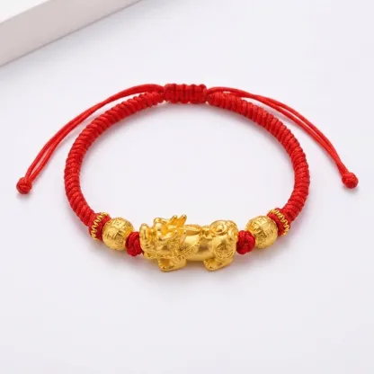 Red Rope Gold Pixiu Woven Bracelet for Wealth & Protection