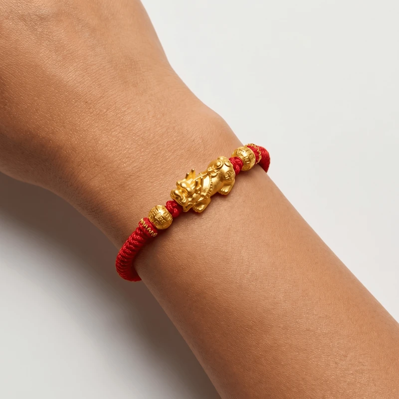 Red Rope Gold Pixiu Woven Bracelet for Wealth & Protection