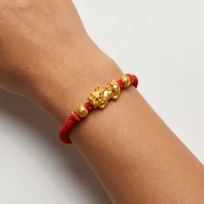 Red Rope Gold Pixiu Woven Bracelet for Wealth & Protection