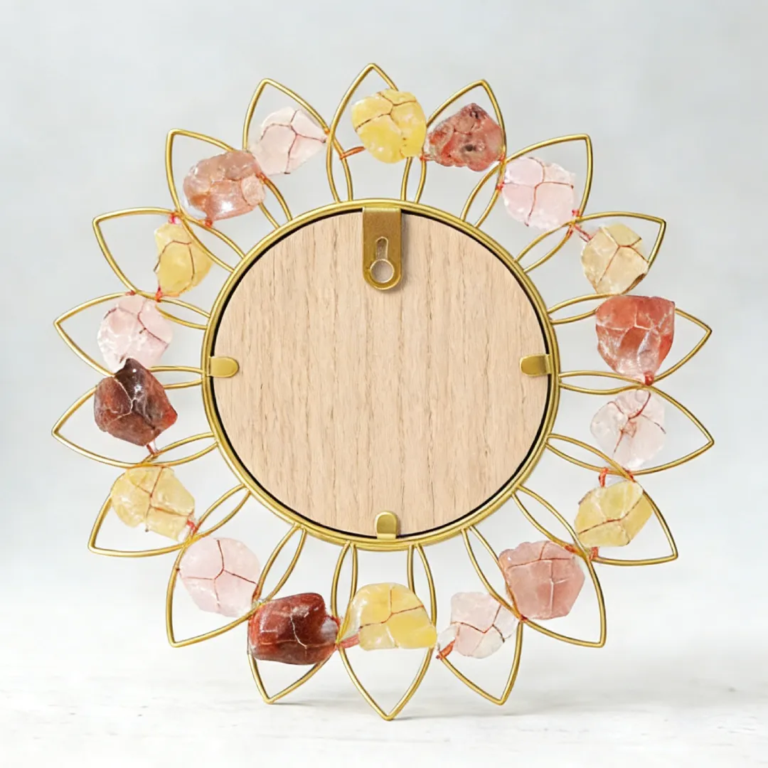 Sun-Shaped Wall Mirror with Natural Citrine & Agate