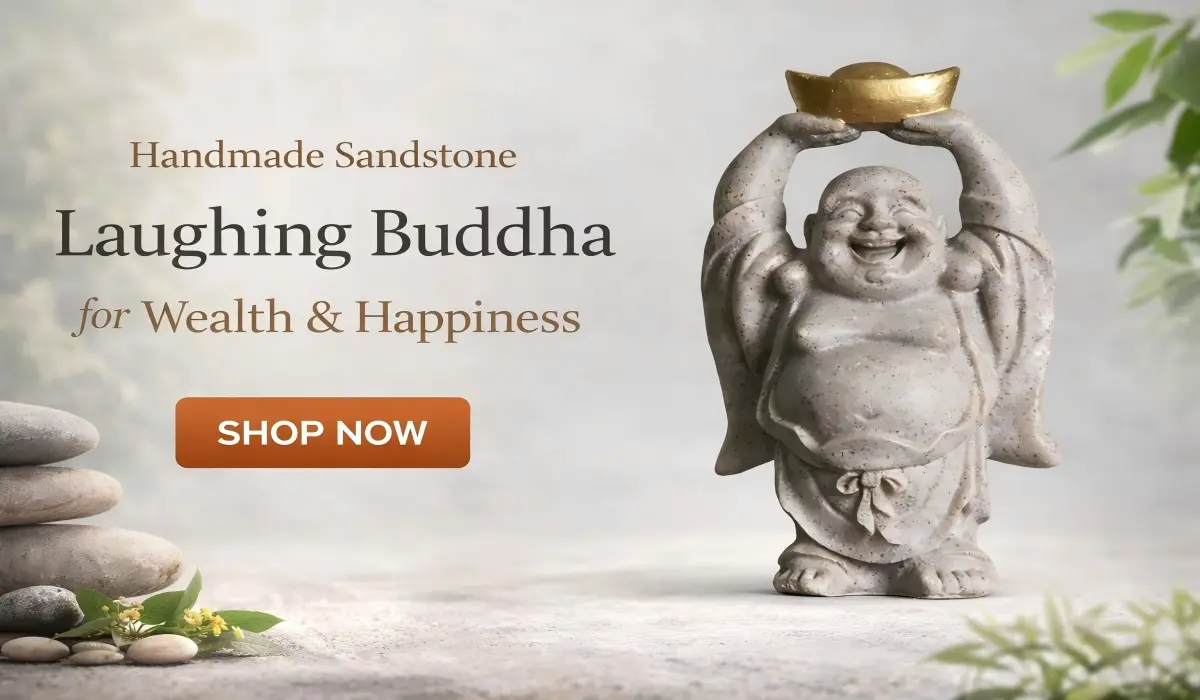 Handmade Sandstone Laughing Buddha for Wealth & Happiness