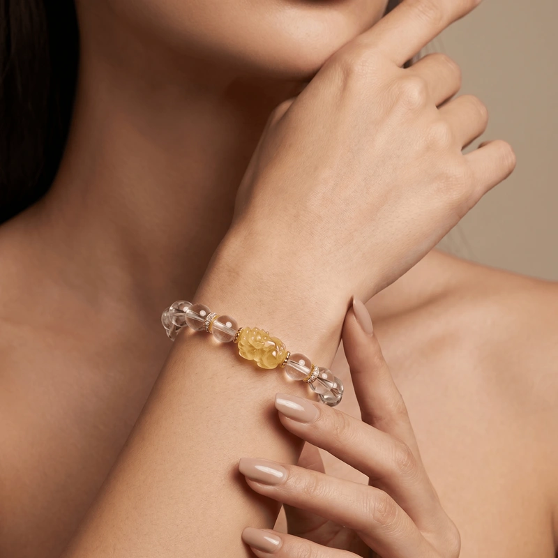 Clear Quartz & Citrine Pixiu Bracelet – Wealth, Clarity & Protection